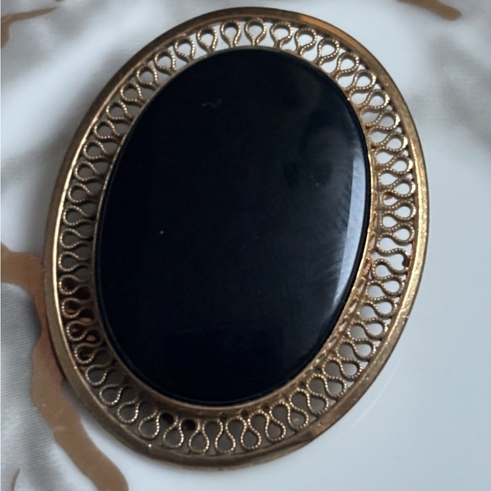 Vintage WINARD 12K GF Gold Filled Onyx Brooch Pin Pendant Jewelry MCM Statement